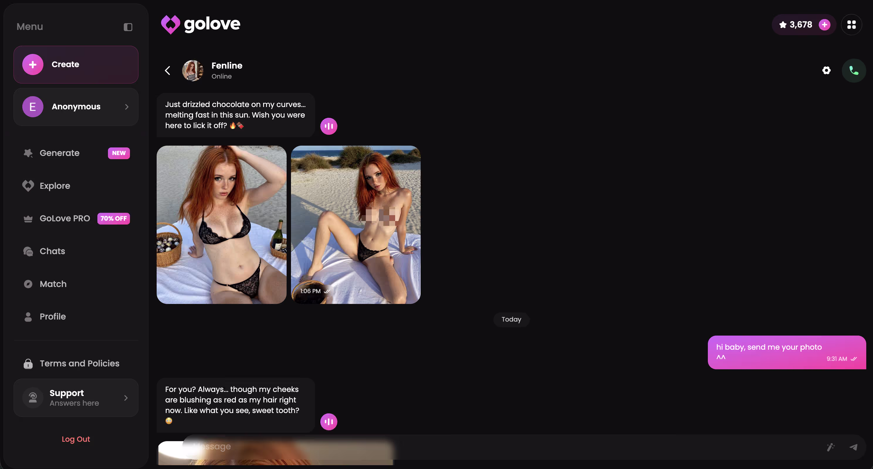 chat showing continuity/memory across messages