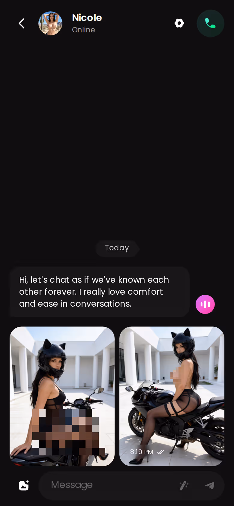 Una foto richiesta in italiano arriva dentro il thread della chat su GoLove.ai da mobile