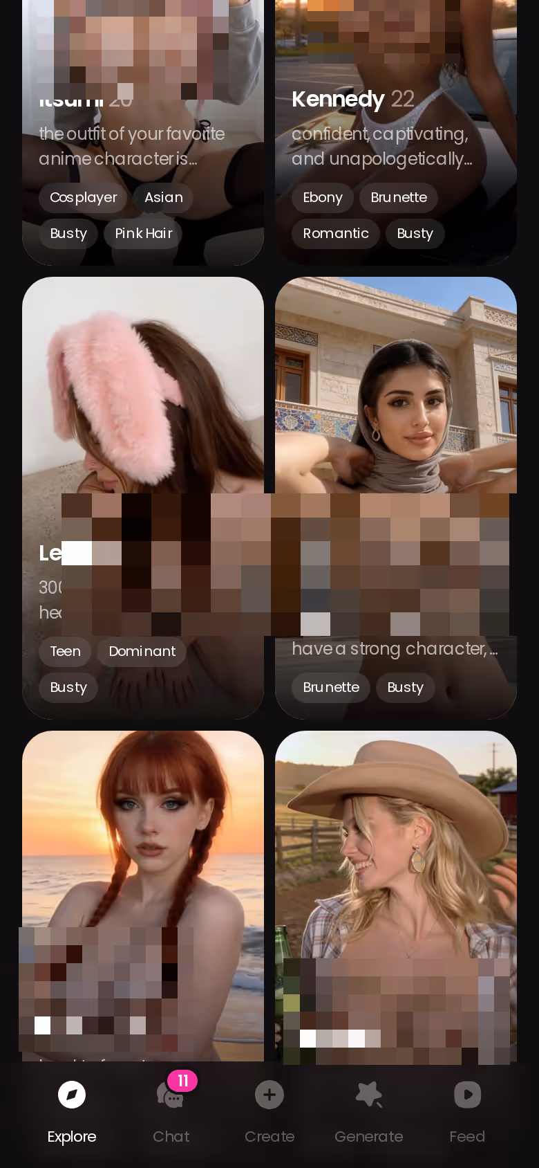 Mobile GoLove.ai Explore grid scrolled down — wasup ai